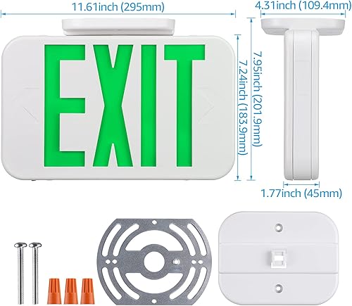Vista 6 de TORCHSTAR Señal de salida LED, luz de salida de emergencia con batería de respaldo, doble cara, UL 924, CA 120/277V, ubicación húmeda, luces de Verde