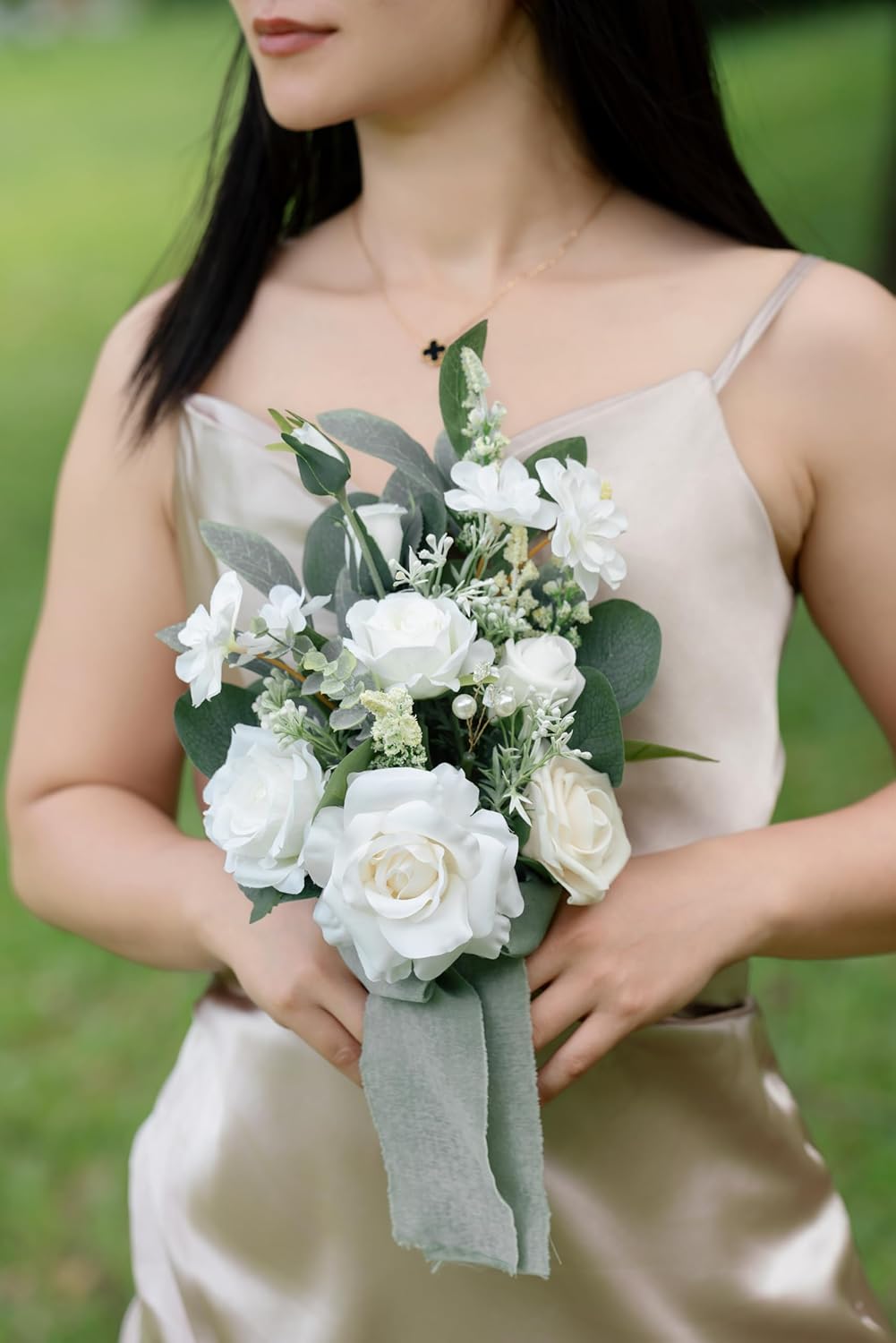 Set of 6 White Bridesmaid Bouquet, Sage Green Bridal Bouquets for Bridesmaids,Small Wedding Bouquet,for Wedding, Ceremony, Anniversary, etc,Artificial Flowers
