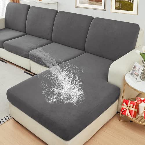 NAISI Waterproof Couch Cushion Covers Thick Velvet Fabric Washable Sofa