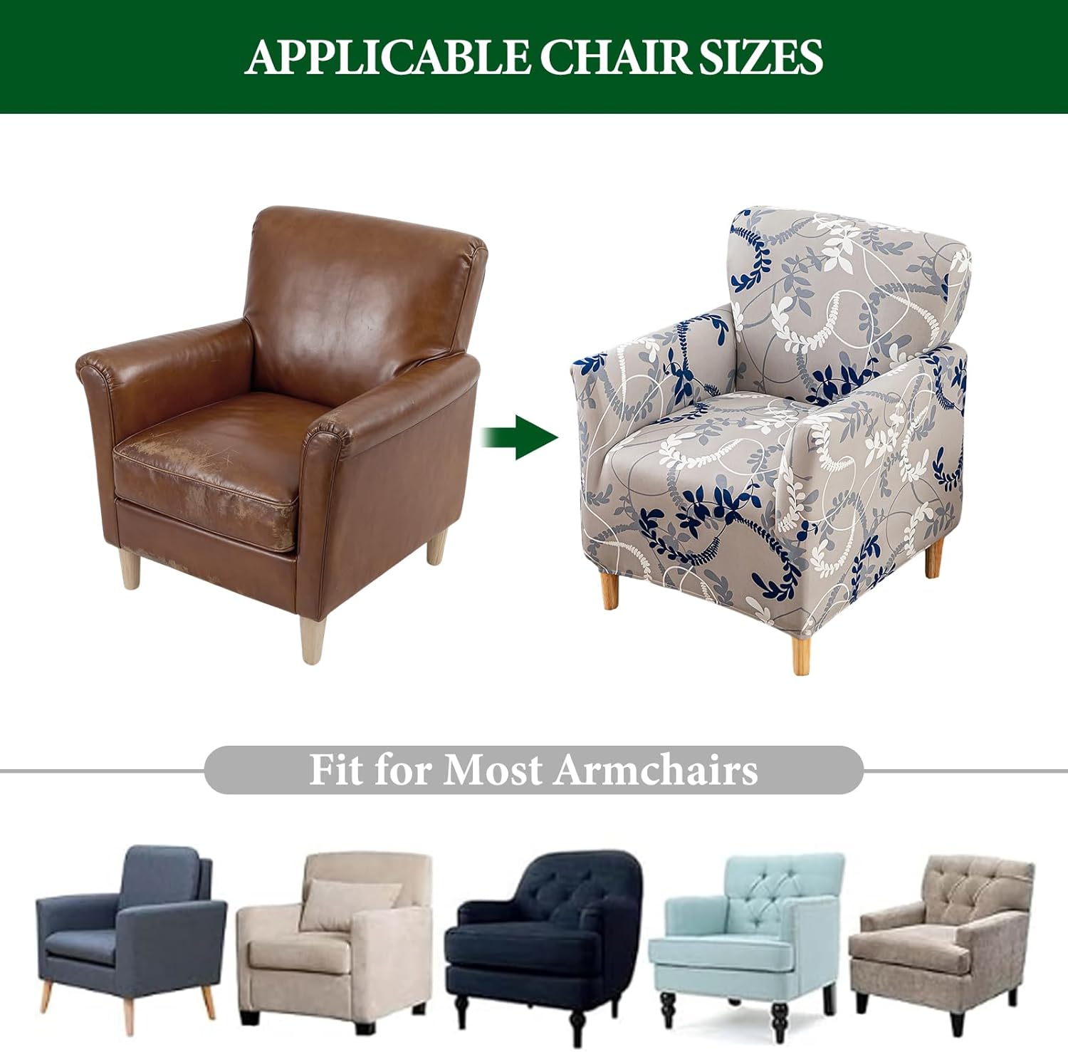 HAOYONG Banquet Armchair Slipcover Stretch Chair Covers with Arms 1-Piece Stretch Mid Century Modern Armchair Covers Removable Washable Anti-Slip Furniture Protector for Living Room