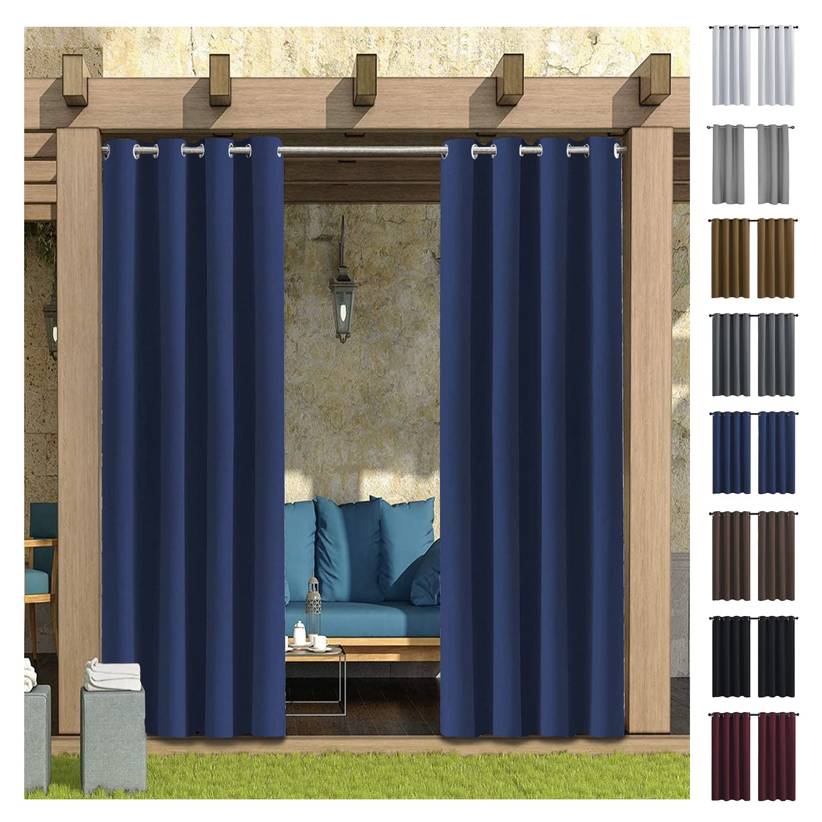 Rideaux de Jardin avec oeillet Rideau pour Pergola Rideaux d'extérieur pour Jardin pour Jardin, Cour, Balcon, Beige- 150x335cm