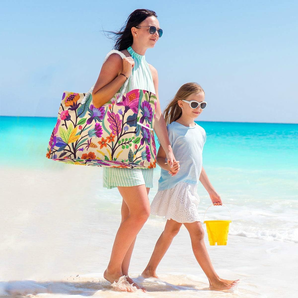 ALAZA Beach Bag, Indian Tribal Floral Travel Tote Bags for Camping, Exercise