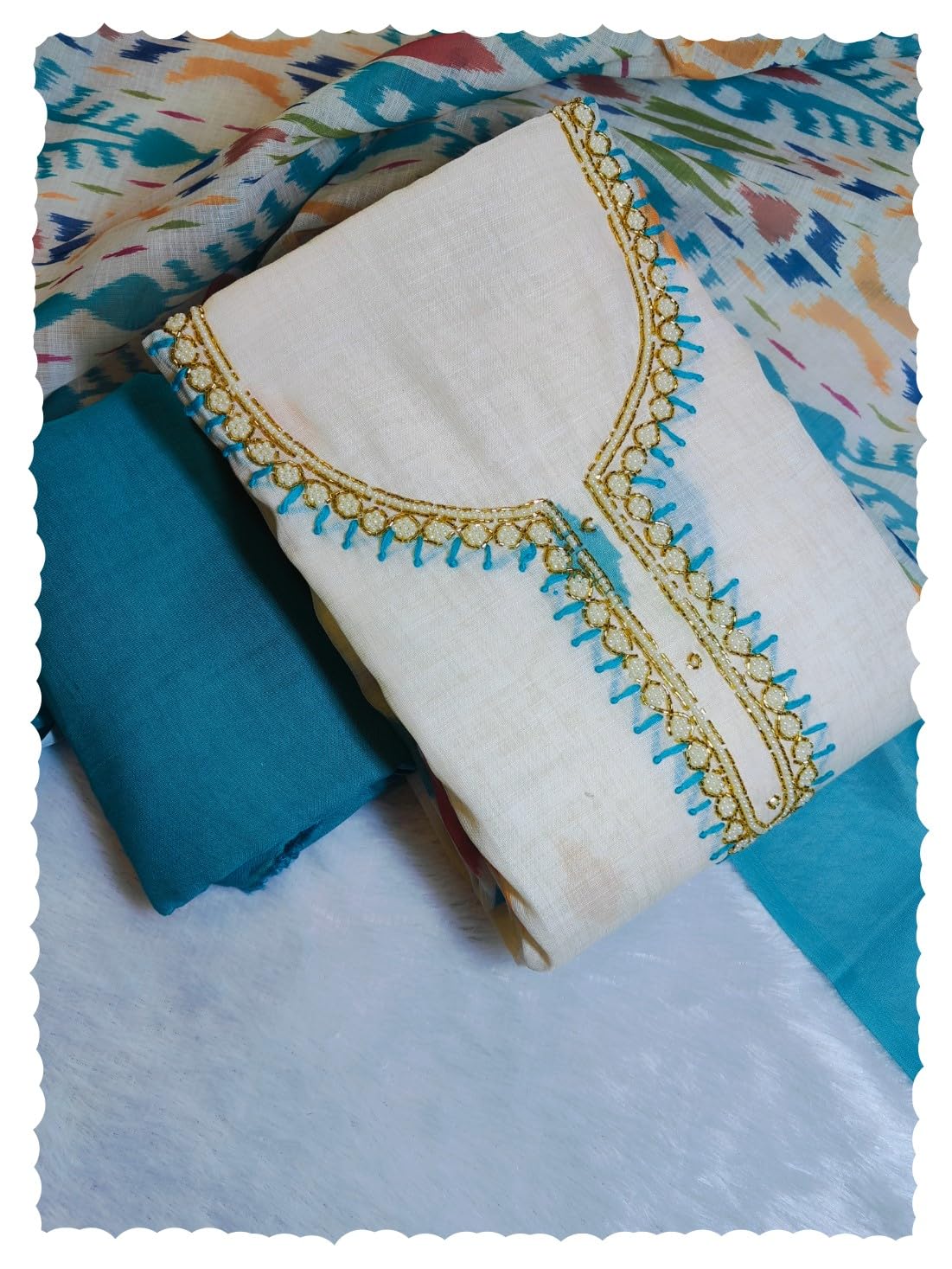 the asstag Designer Dresses Linen Febric With Hand Work And Beautiful Printed Contrast Dupatta Dress Material-picture-43