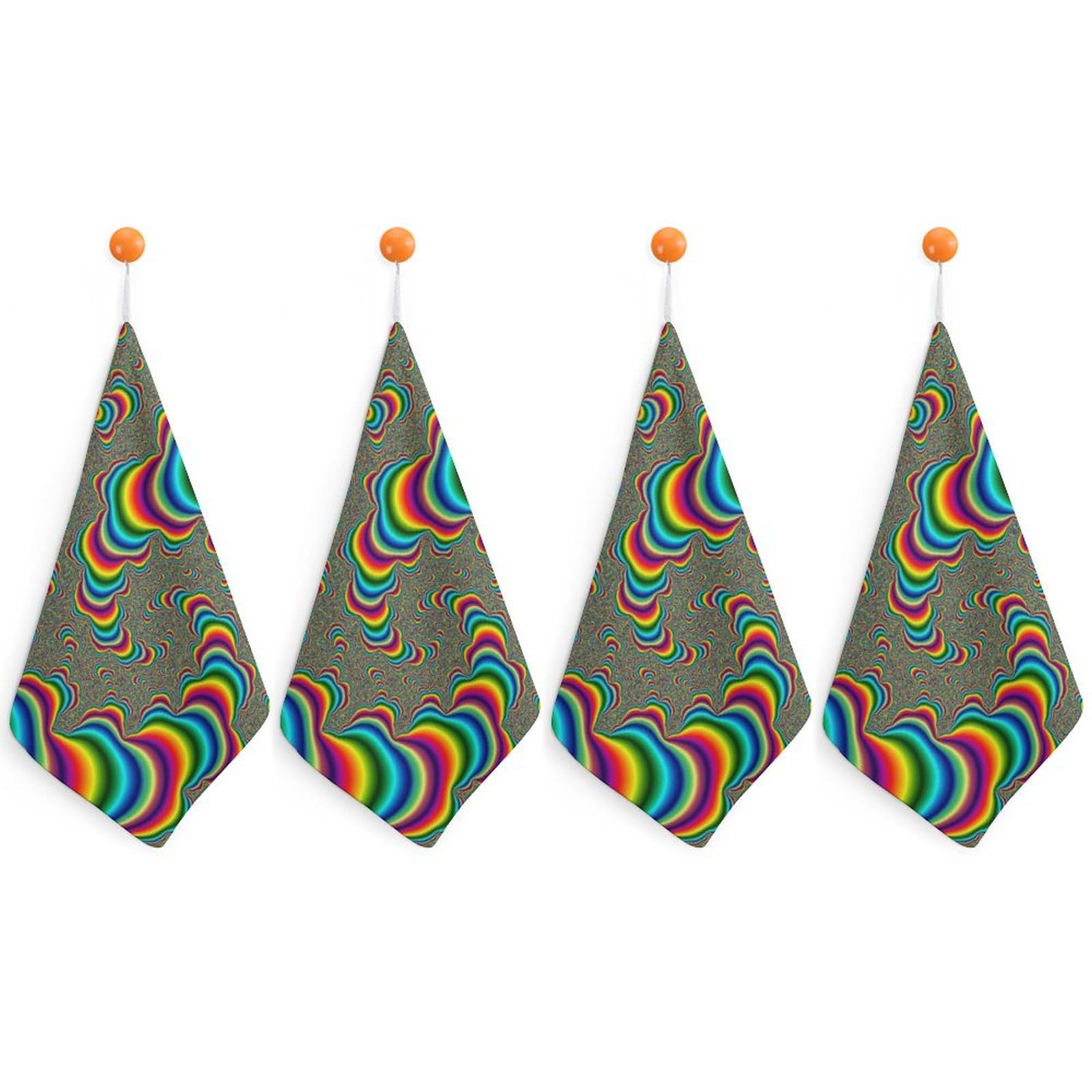 LEDFCVSU 4 Piece Hanging Hand Towels, Psychedelic Trippy Rainbow Small Dry Hand Towel for Kitchen Bathroom