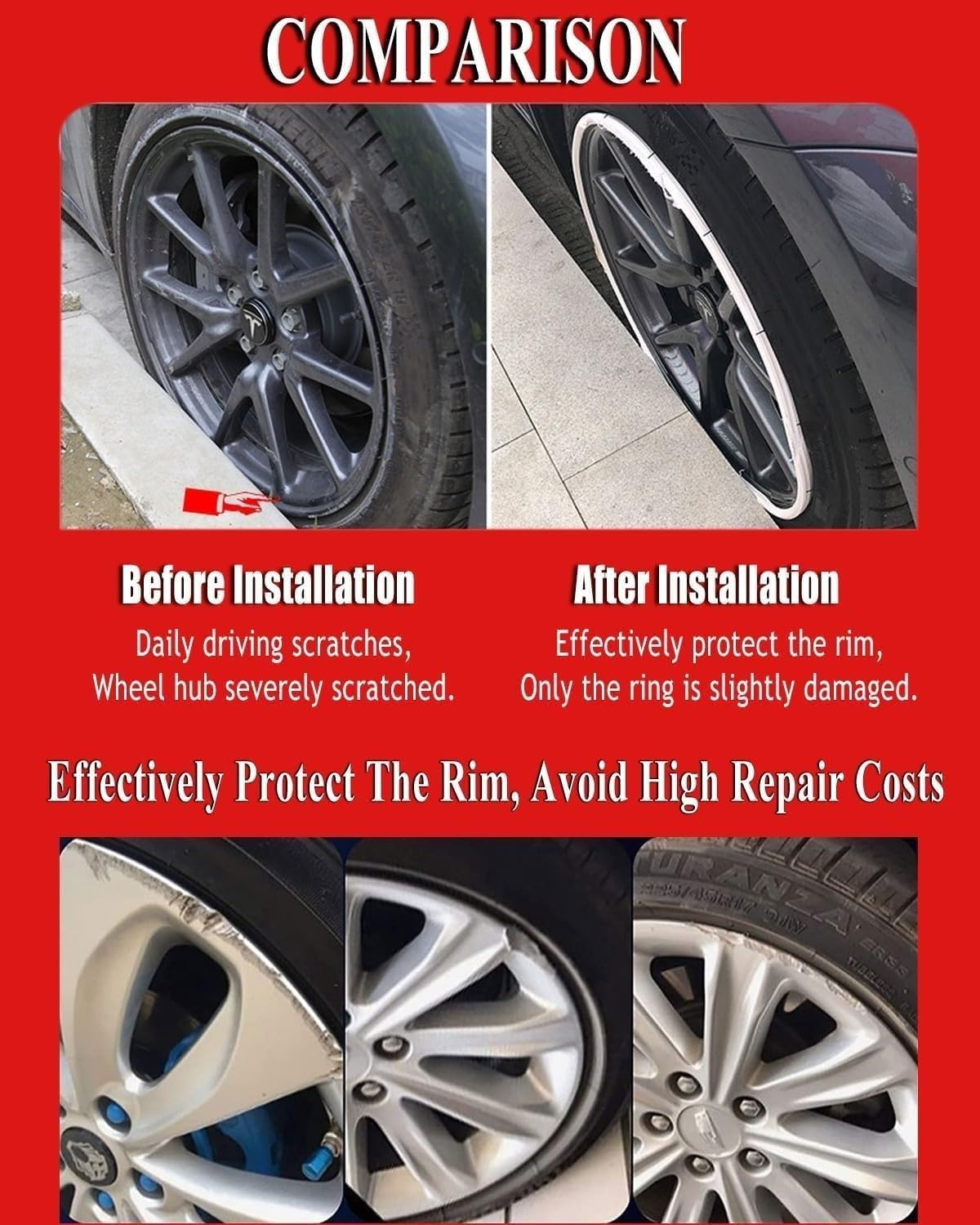 RimPro-Tec 4 Inserts + 4 Bases Protection Jantes - Bleu Intérieur/Noir Extérieur - 13 à 22 Pouces