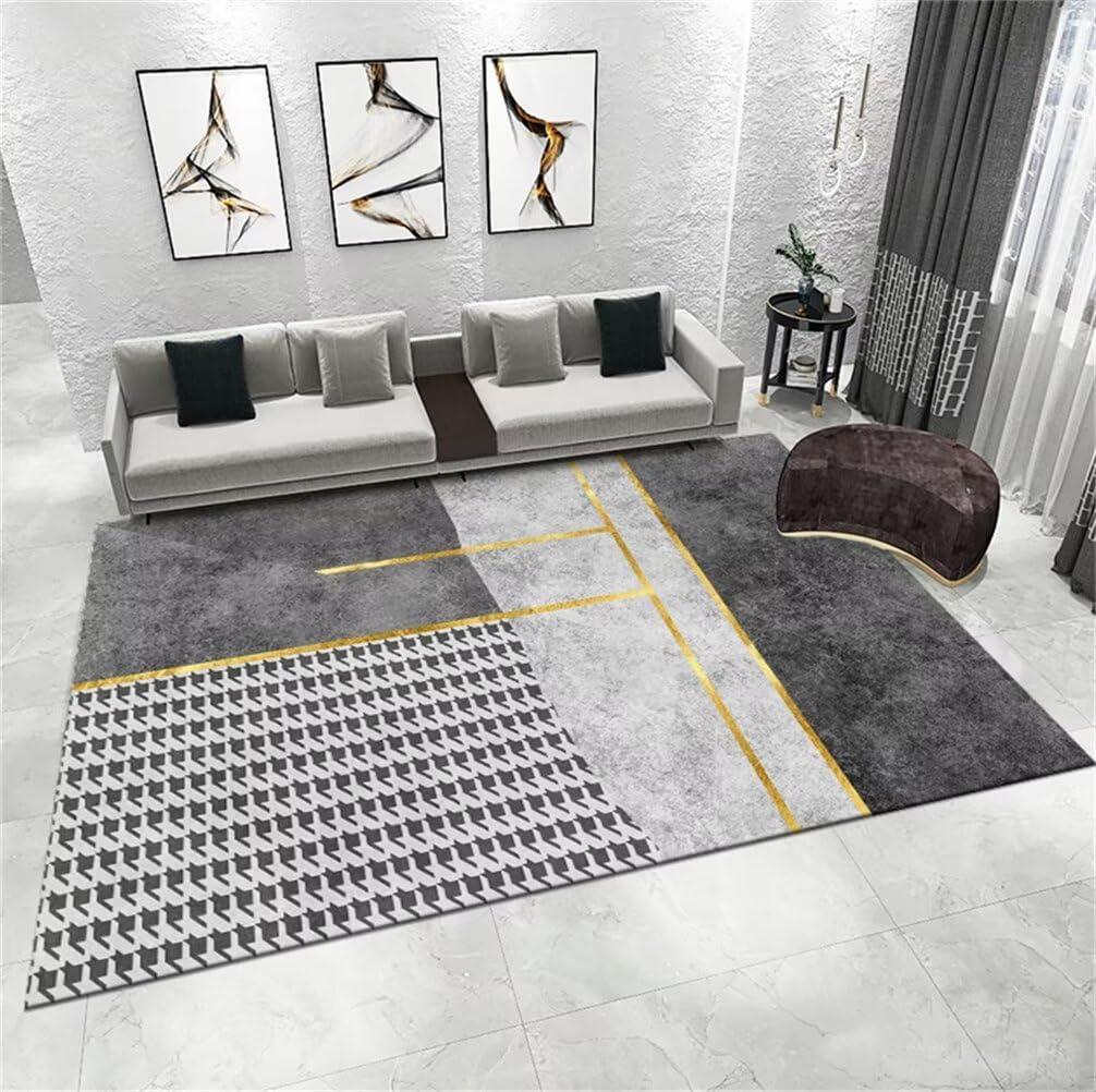 Tapis salon lavable gris à carreaux pour créer une chambre ado fille cosy