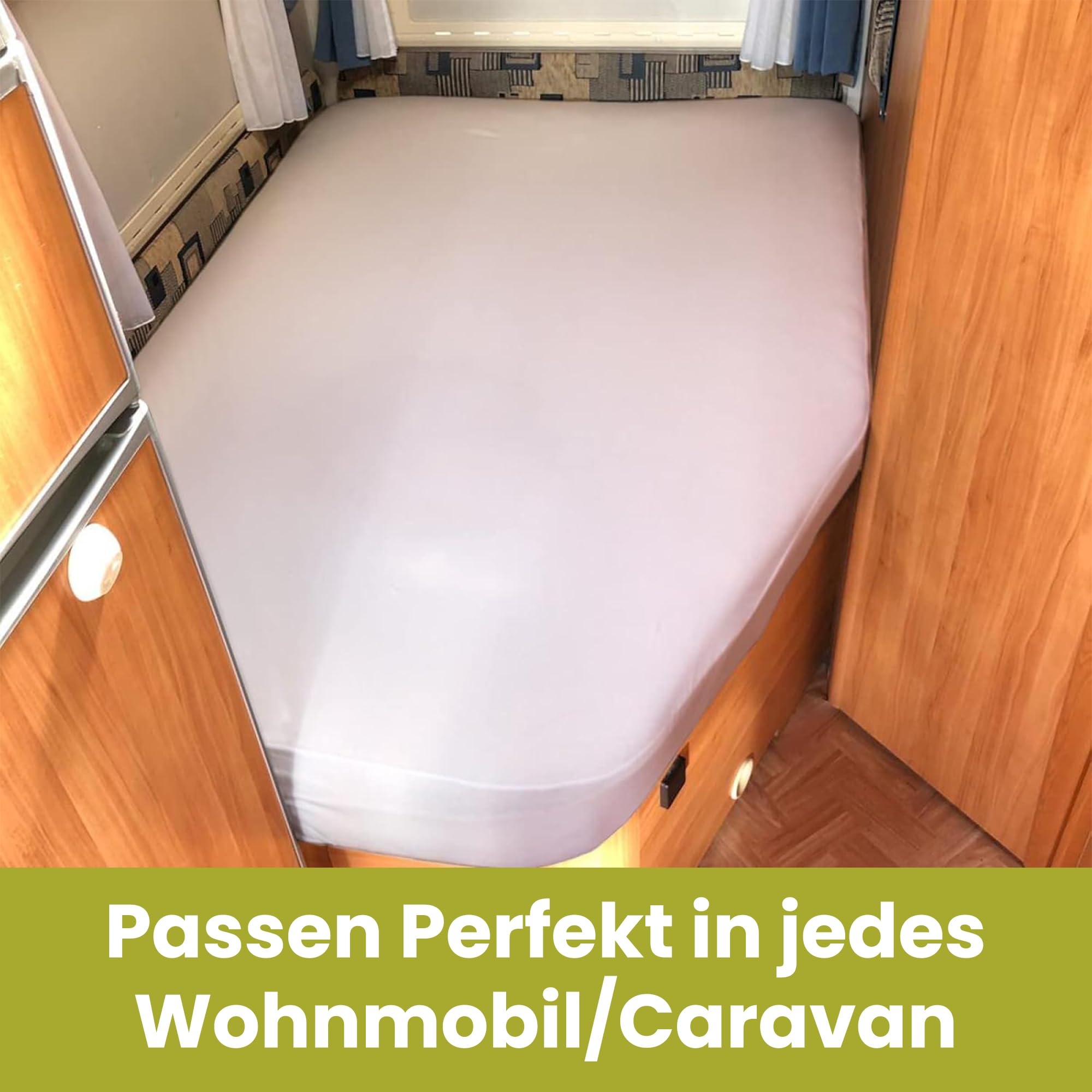 Spannbettlaken Wohnmobil 2er Set - 1 Spannbettlaken Weiß + 1 Molton matratzenschoner mit Ecke rechts(125-155cm x 200cm)- Französische Betten - für Wohnwagen Matratze - Oeko-TEX