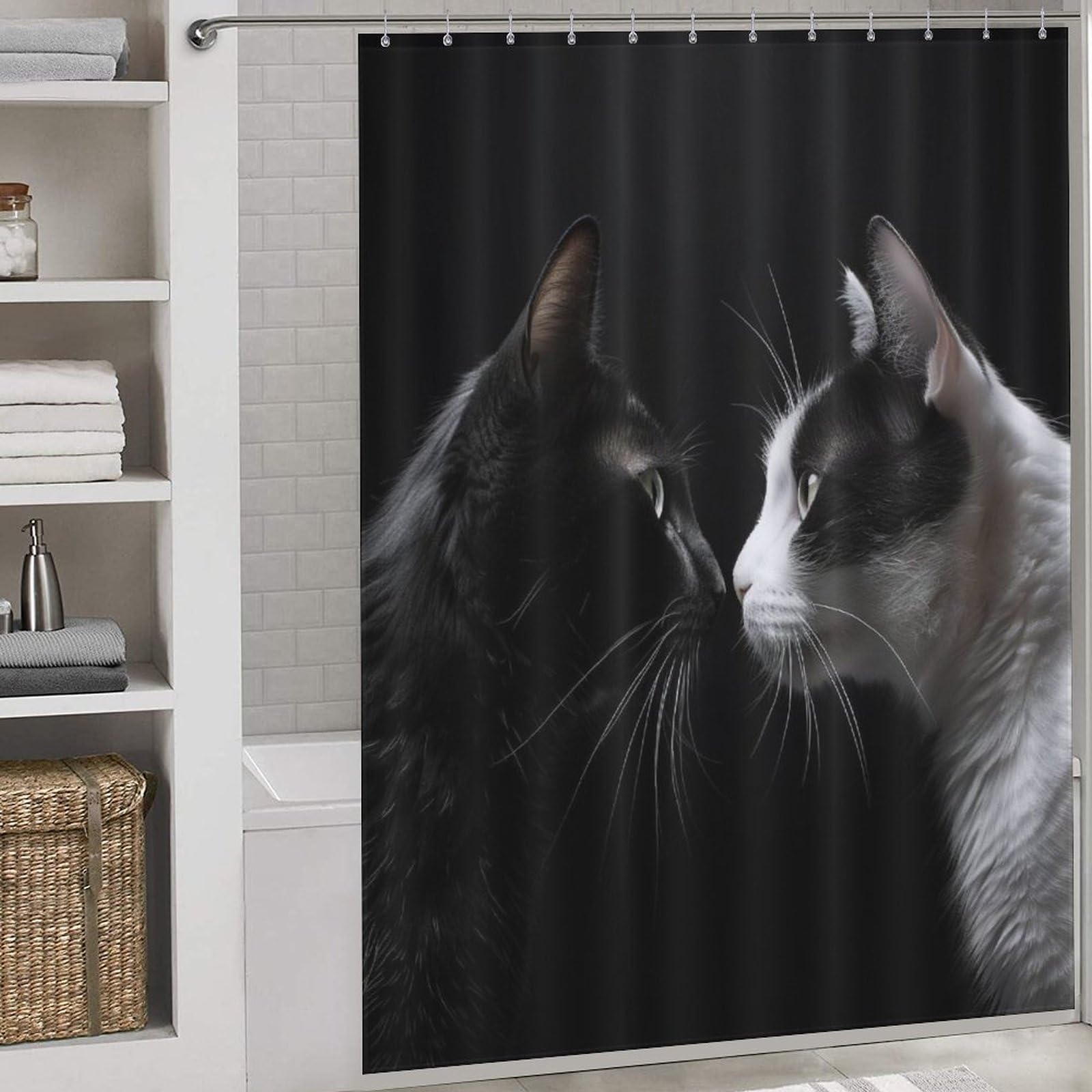 Rideau de douche imperméable et lavable motif chat mignon en tissu polyester durable
