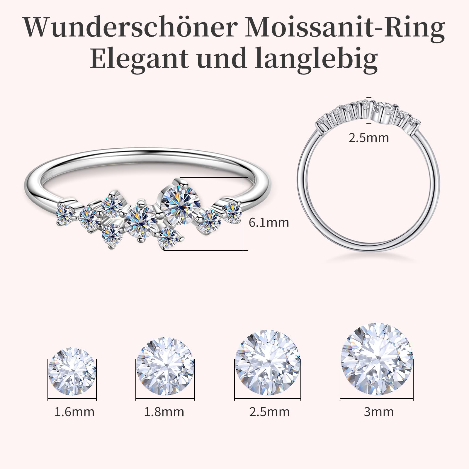 Moissanite Ringe Damen 925 Sterling Silber | Verlobungsring Ehering Schmal & Klassisch | 2025 Neu