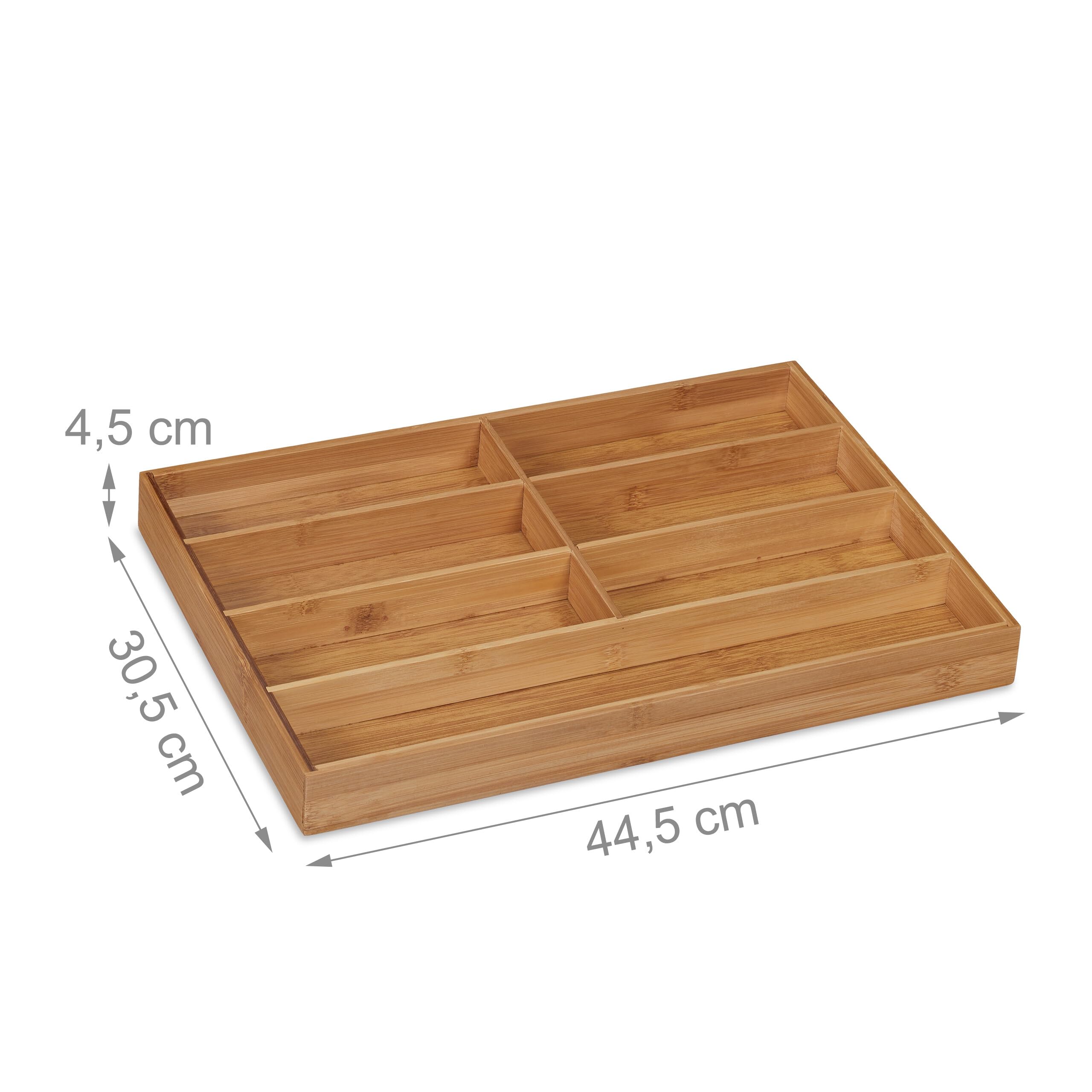Relaxdays Portaposate da Cassetto, bambù, 7 Scomparti, Divisore Posate e Utensili da Cucina, 4,5x30,5x44,5 cm, Naturale
