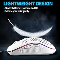 Vista 2 de Honeycomb - Mouse para juegos con cable, retroiluminación RGB y 7200 DPI ajustables, mouse USB ergonómico y ligero con sensor de alta precisión