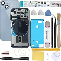 Vidro de tela traseira traseira compatível com iPhone 14 de 6,1 polegadas, todas as operadoras com placa pré-instalada + cabo flexível de bobina de carregamento sem fio + lanterna + microfone