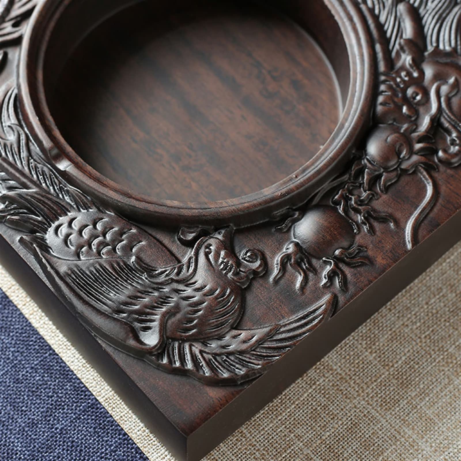 Cendrier Cendrier en bois d'ébène avec couvercle, grand modèle personnalisé de dragon et de phénix, cendrier rétro, stockage de cendres pour la maison ou le bureau
