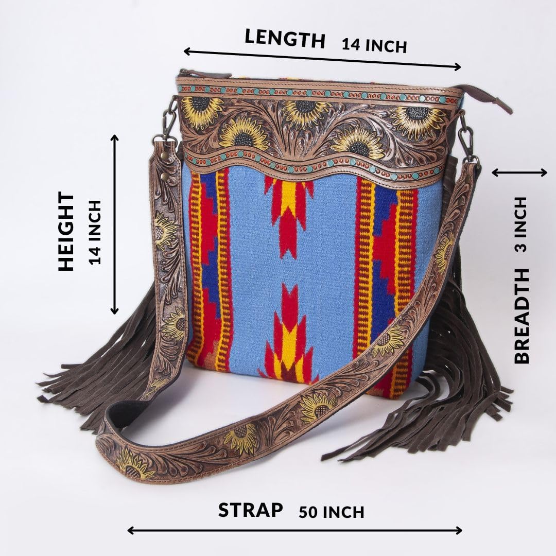 Merbaa Women Handtooled woolen saddle blanket hand woven Crossbody Bag