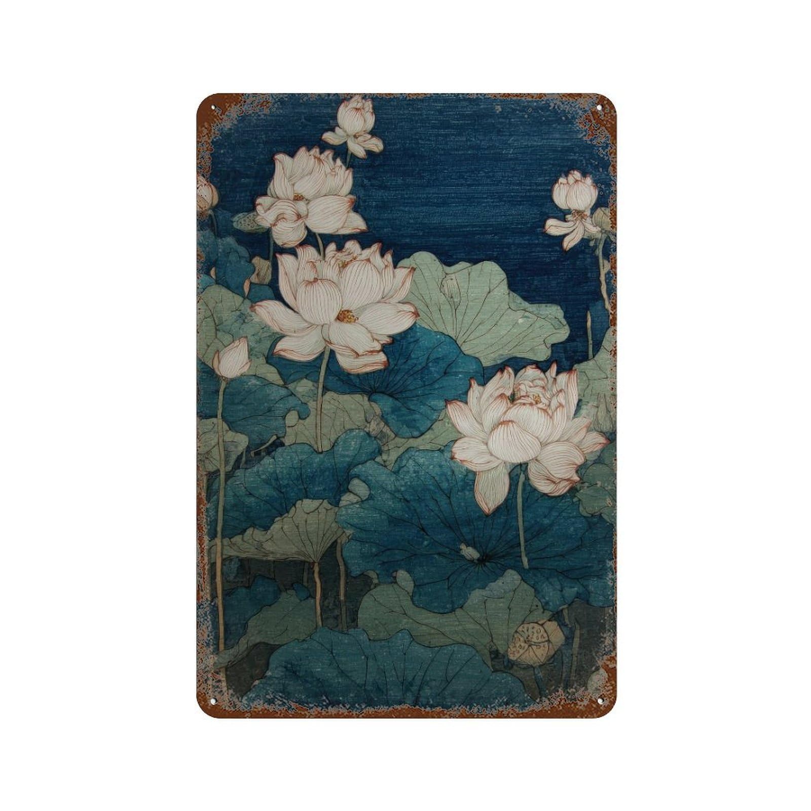 xiaoxiaoshen Japanese Flower Japan Oriental Traditional Woodblock Style. Zen Nature Home Decor Wall Decor Art Metal Tin Poster Modern Home Decor Art Home Bar Shop Decorations Vintage Sign 30x20cm