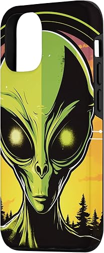 Vista 2 de iPhone 14 Pro Cute Green Alien Head UFO Space Face Alien Case