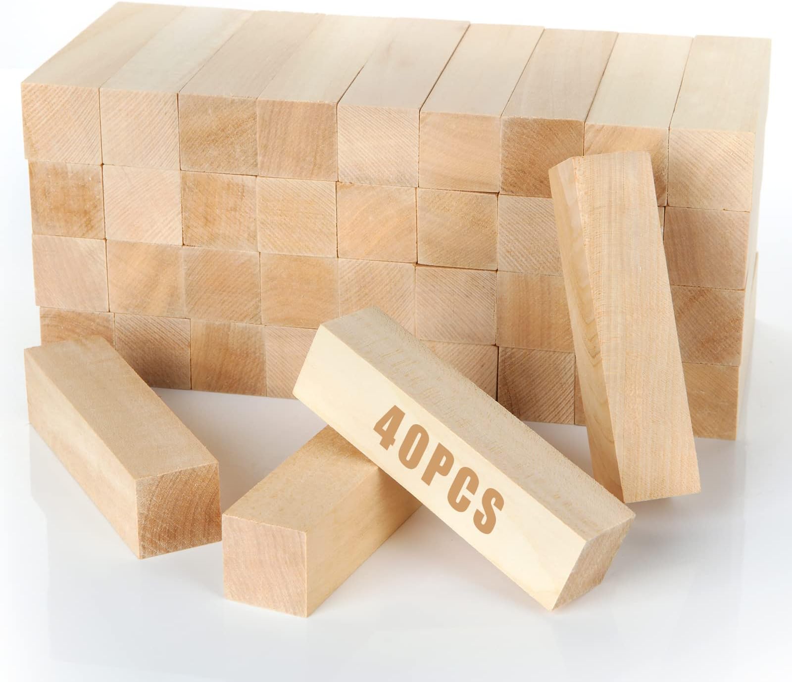 CYEAH 40 PCS Basswood Carving Blocks, 4 Inch Wood Blocks for Carving, Basswood for Wood Carving Wood, Unfinished Wood Blocks for Beginner or Expert Carvers and Whittling