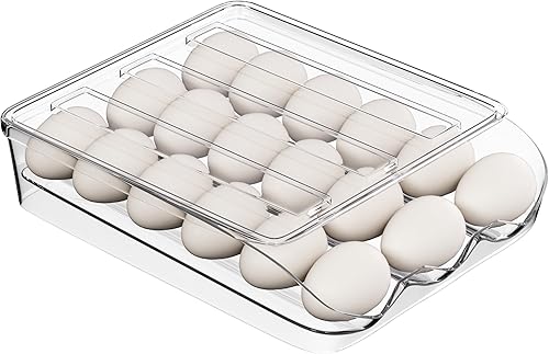 Miniatura 9 de Proarea Soporte para huevos para nevera, organizador automático de huevos rodante para refrigerador, contenedor apilable transparente