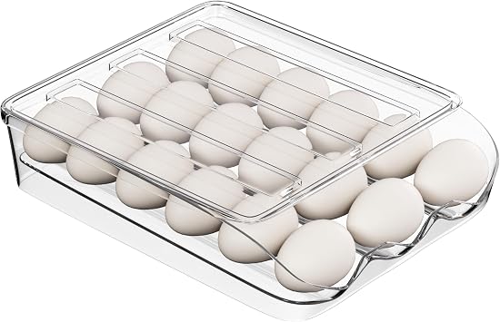 Egg Holder for Fridge 16 Capacity Automatic Rolling Egg Organizer for Refrigerator, Clear Stackable Container for Kitchen or Pantry Storage 1 Pack