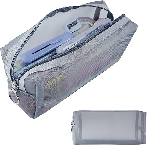 Miniatura 7 de Aosbos Estuche grande para lápices para mujer, estuche estético para niñas, caja de lápices transparente con cremallera, bolsa de maquillaje de