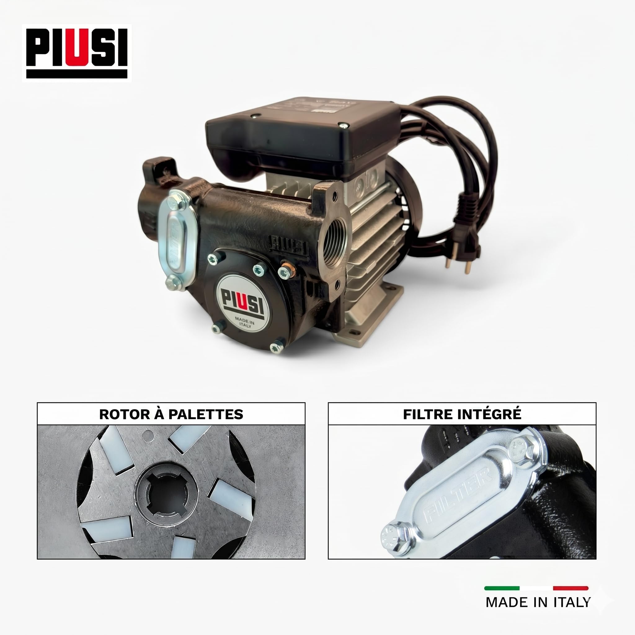 PIUSI Pompe électrique à gasoil, Débit 56 litres/minute, Alimentation monophasée 230V/50Hz, Fonctionnement continu, Connexion 1" BSP, Valve de Bypass intégrée | Panther 56 F00730000