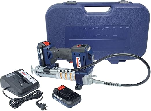 Lincoln 1884 PowerLuber 20 Volt Battery Powered Grease Gun with 36" Hose for Automotive, Agricultural, and Industrial Equipment, 10,000 PSI, Trigger-operated, 2-speed, (2) Lithium-Ion Battery Pack