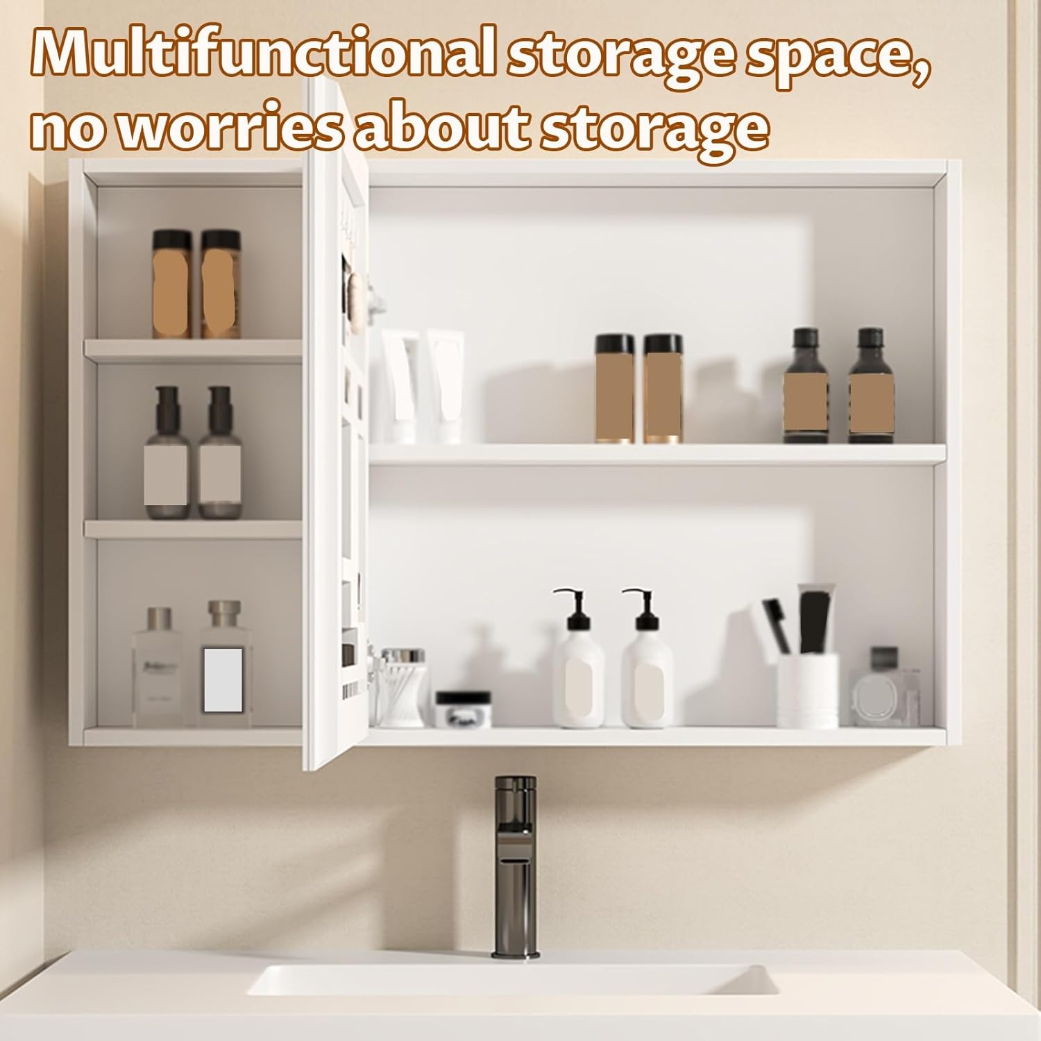 Multifunctional storage space inside the medicine cabinet