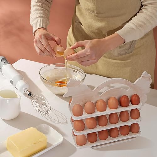 Miniatura 6 de Soporte para huevos de gallina, cesta de almacenamiento de madera, decoración rústica de cocina para 36 huevos frescos, madera natural