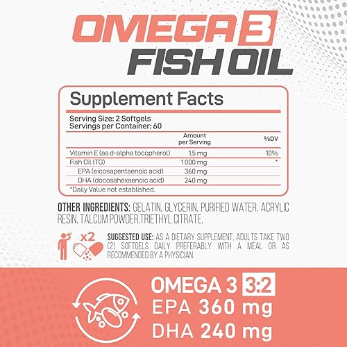 Miniatura 2 de Forzagen Essentials Suplemento de aceite de pescado Omega 3, 120 cápsulas blandas, EPA 360 mg DHA 240 mg, vitamina E, apoyo dietético diario