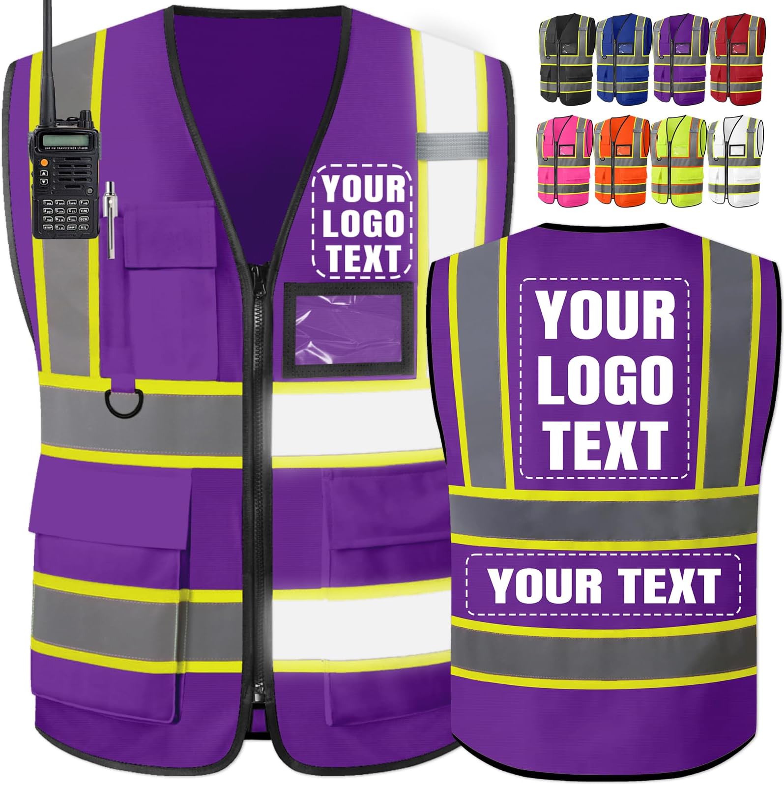Custom Safety Vest Class 2 High Visibility Reflective Customized Logo Text Hi Vis Vests Dual Tone Reflective Strips