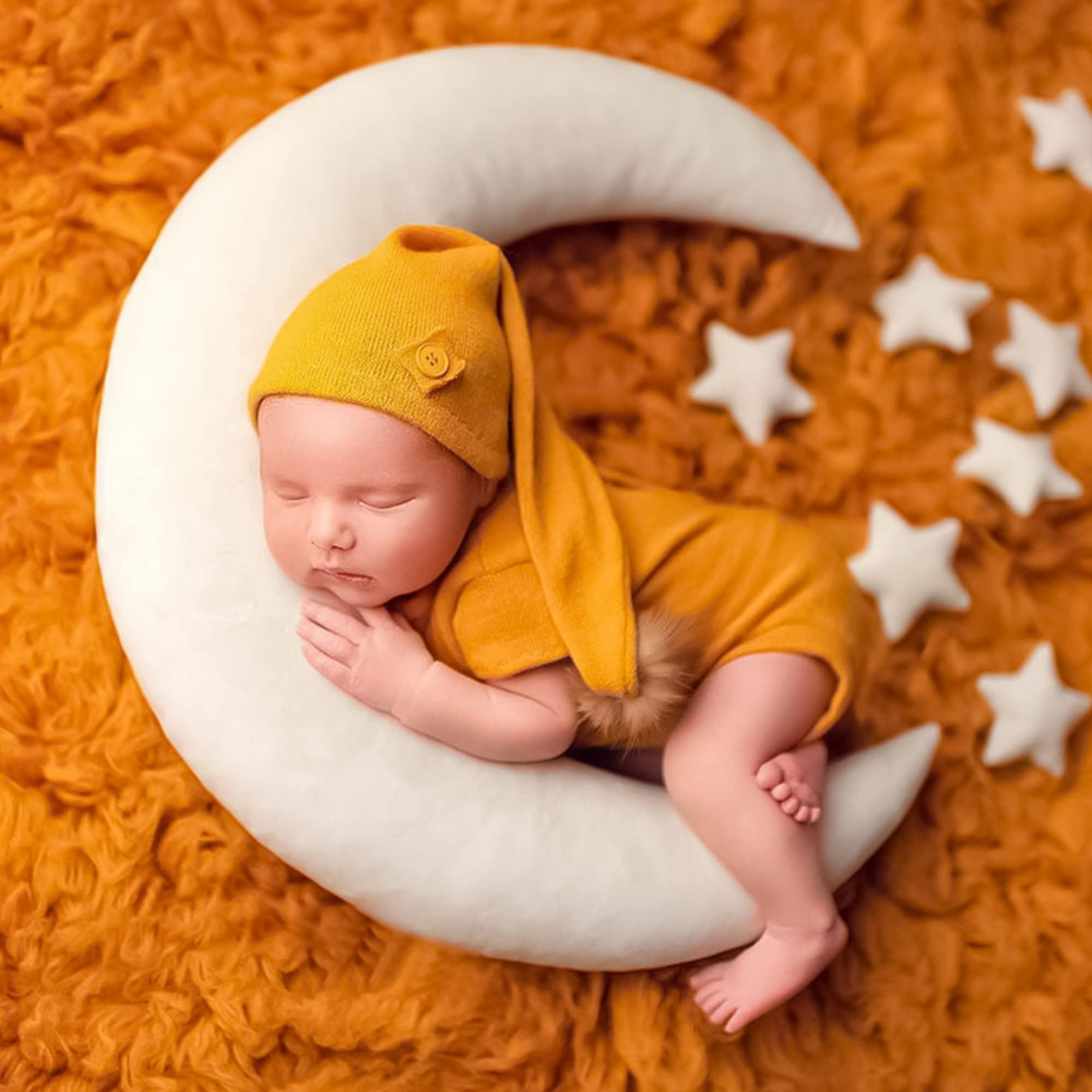 Puntelli fotografici neonati, mezzaluna posa cuscini e stelle, accessori per la fotografia del bambino decorazione cesto foto oggetti di scena bambino servizio fotografico accessori di scena