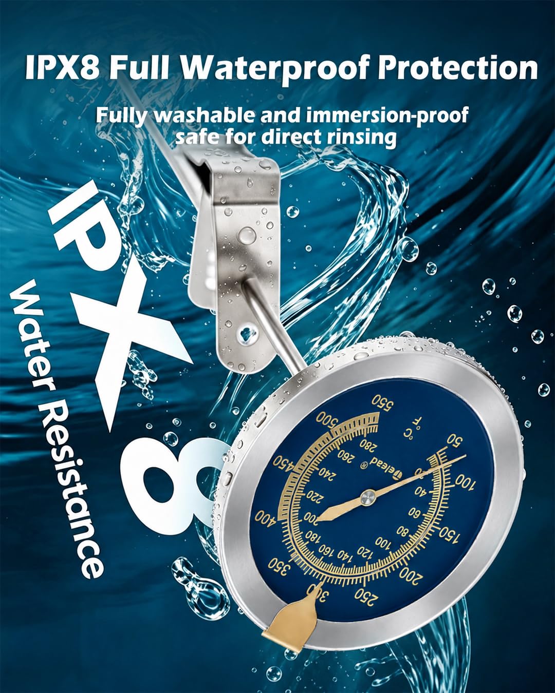 Oil & Candy Thermometer,IPX8 Waterproof Instant Read, with Pot Clip