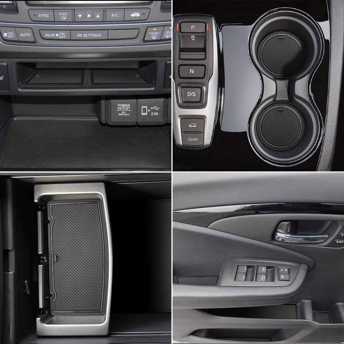 auovo Door Mats for Honda Pilot 2021 2022 2016-2020 Interior Accessories Custom Fit Door Compartment Cup Holder Center Console Anti Dust Mats Inserts (31pcs/Set) (Black Trim)