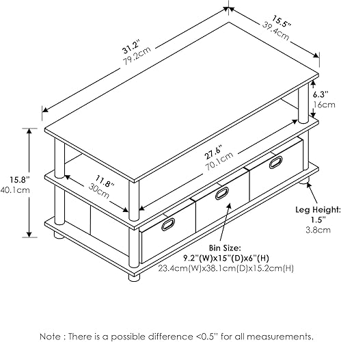 Miniatura 28 de Furinno 11158DBR/BK - Mesa de centro con almacenaje Columbia Nogal/Marrón Oscuro,Americano/Marrón Medio,Roble francés gris/negro.,Ámbar