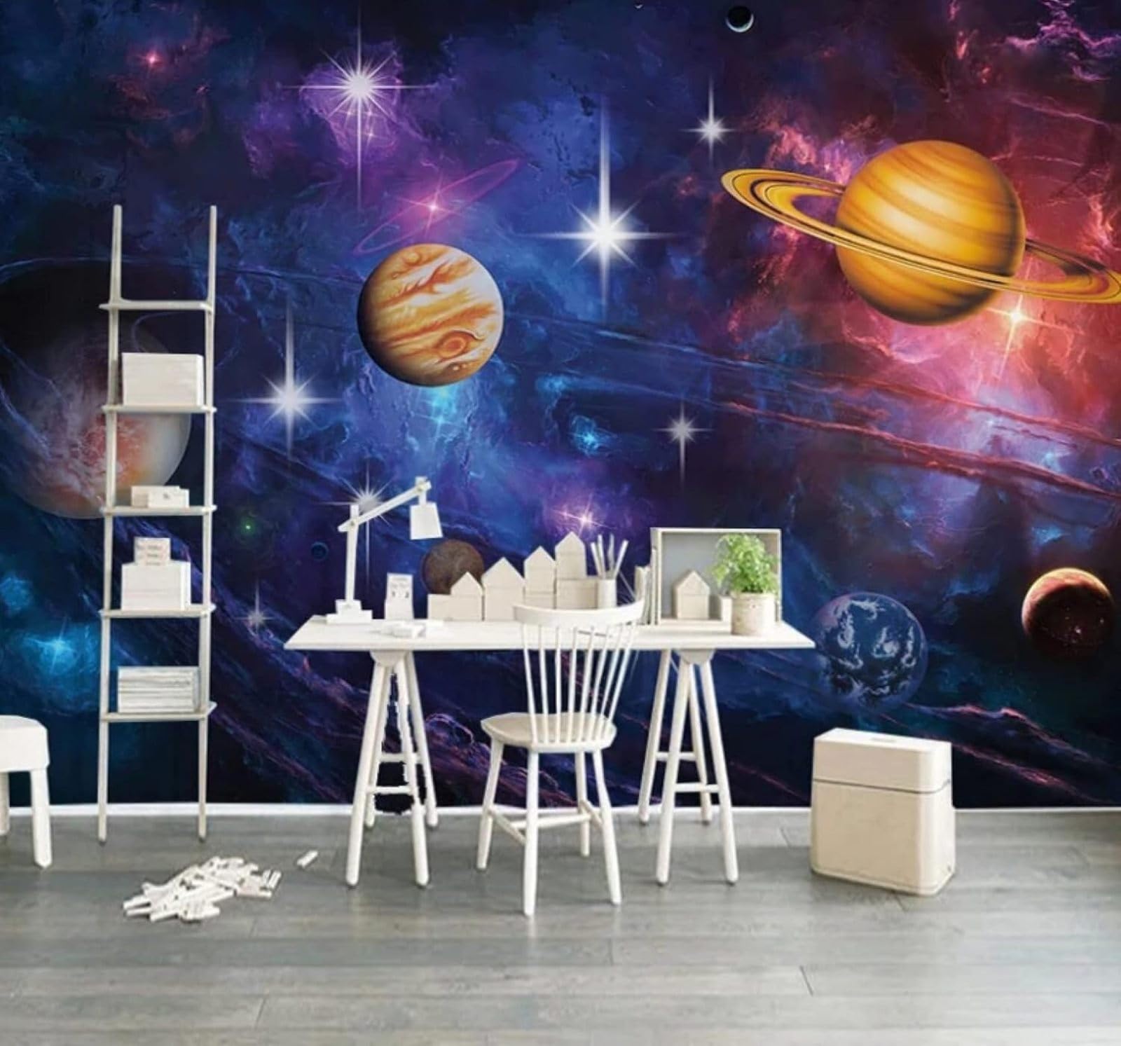 XLMING Three Dimensional Cartoon Beautiful Universe Starry Sky 3D Wallpaper Luxury Silk Study Dining Feature Sofa Grey Bedroom Living Room Tv Decorative Wall-400cm×280cm