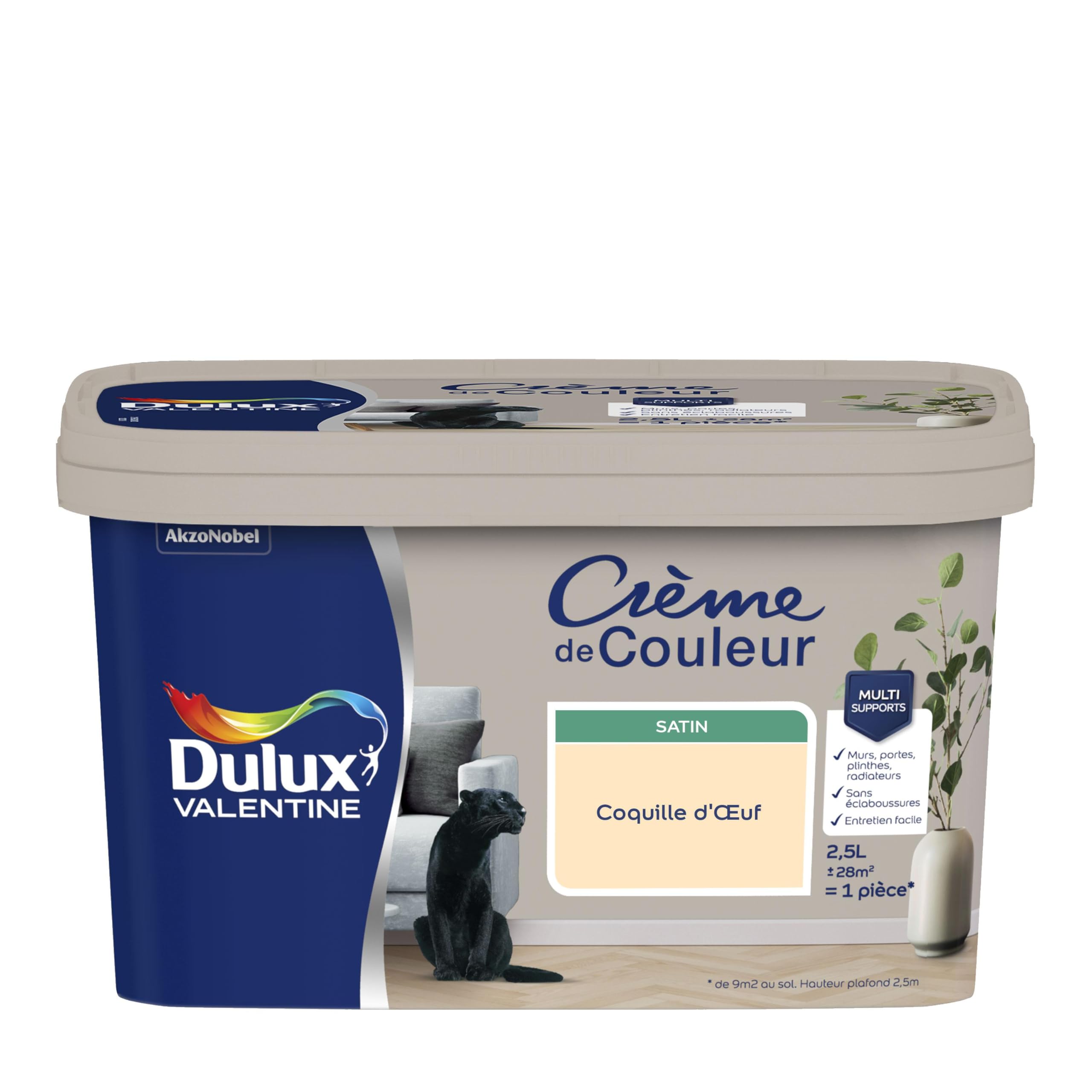 Dulux Valentine Crème de Couleur - Peinture multi-supports intérieure - Satin Coquille d'Œuf 2,5 L