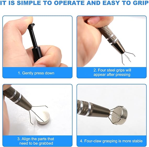 3Pcs Piercing Ball Grabber, Pearl Grabber Tool, Piercing Ball Screw Tool, 4 Prongs Septum Ball Screw Tool, for Tiny Piercing-Ball, IC Chip Electronic Components Small Parts Diamond Painting Beads
