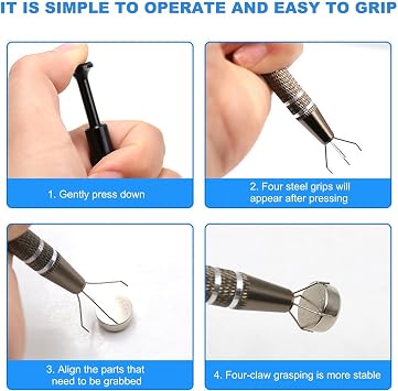 3Pcs Piercing Ball Grabber, Pearl Grabber Tool, Piercing Ball Screw Tool, 4 Prongs Septum Ball Screw Tool, for Tiny Piercing-Ball, IC Chip Electronic Components Small Parts Diamond Painting Beads
