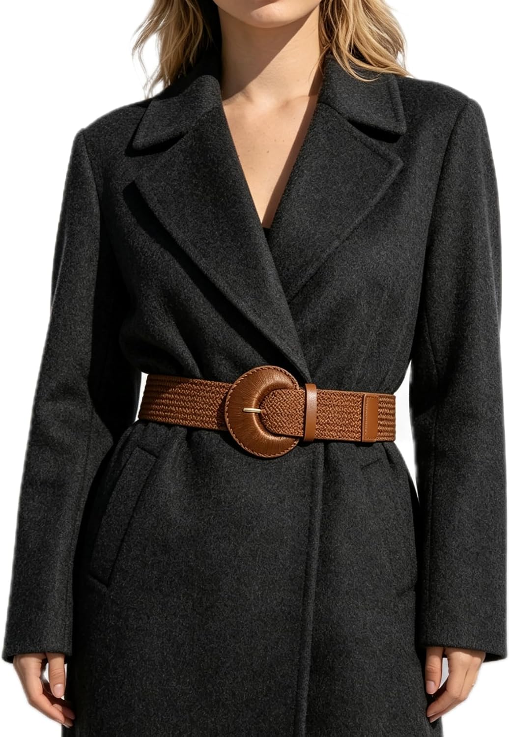 XZQTIVE Women’s Wide Elastic Woven Waist Cinch Belt Round Buckle