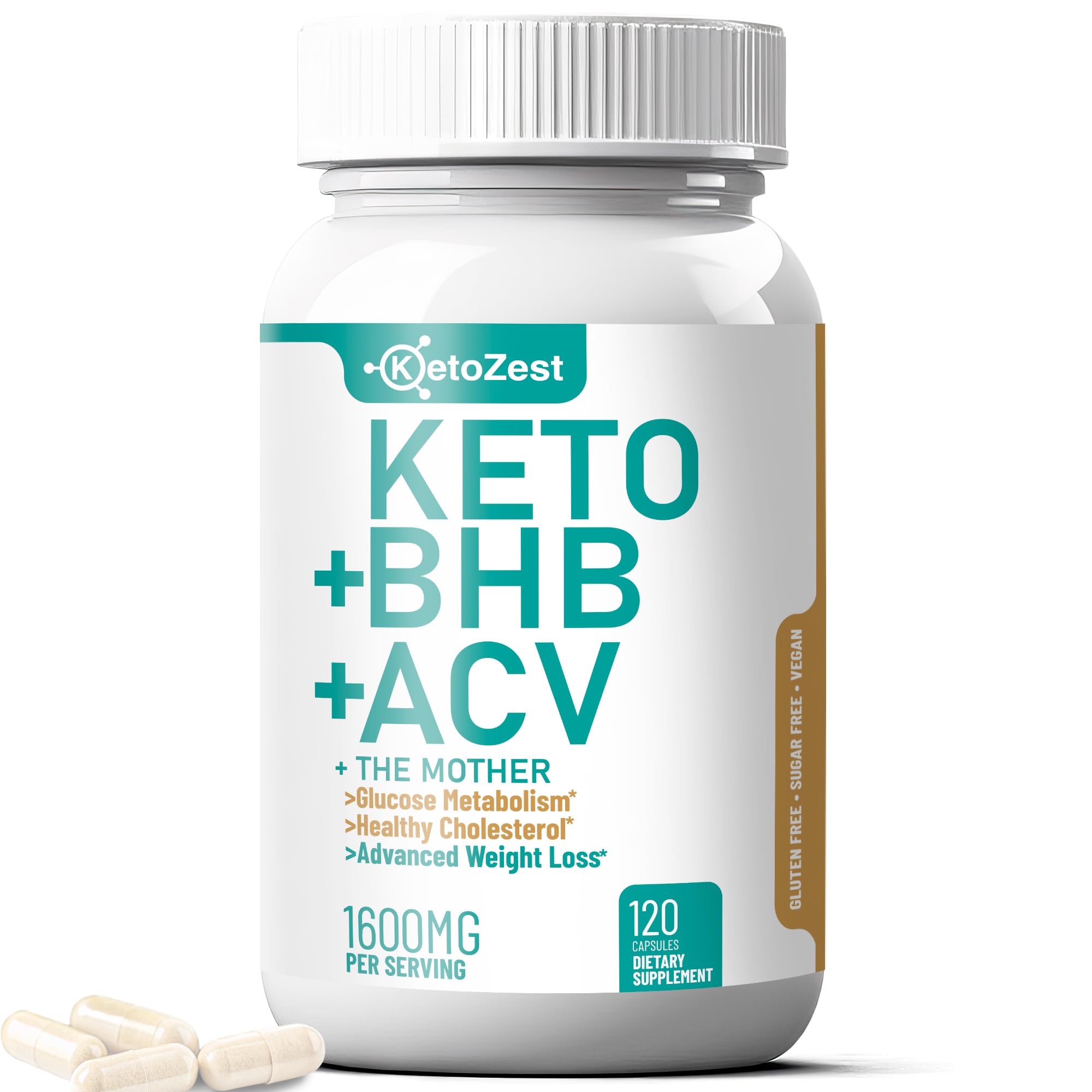 Keto ACV BHB Capsules 1600mg for Advanced Weight Loss & Belly Fat Burn - Organic Apple Cider Vinegar with The Mother Ketones Vegan Supplement - with Vitamin D3 Zinc Chromium for Men Women