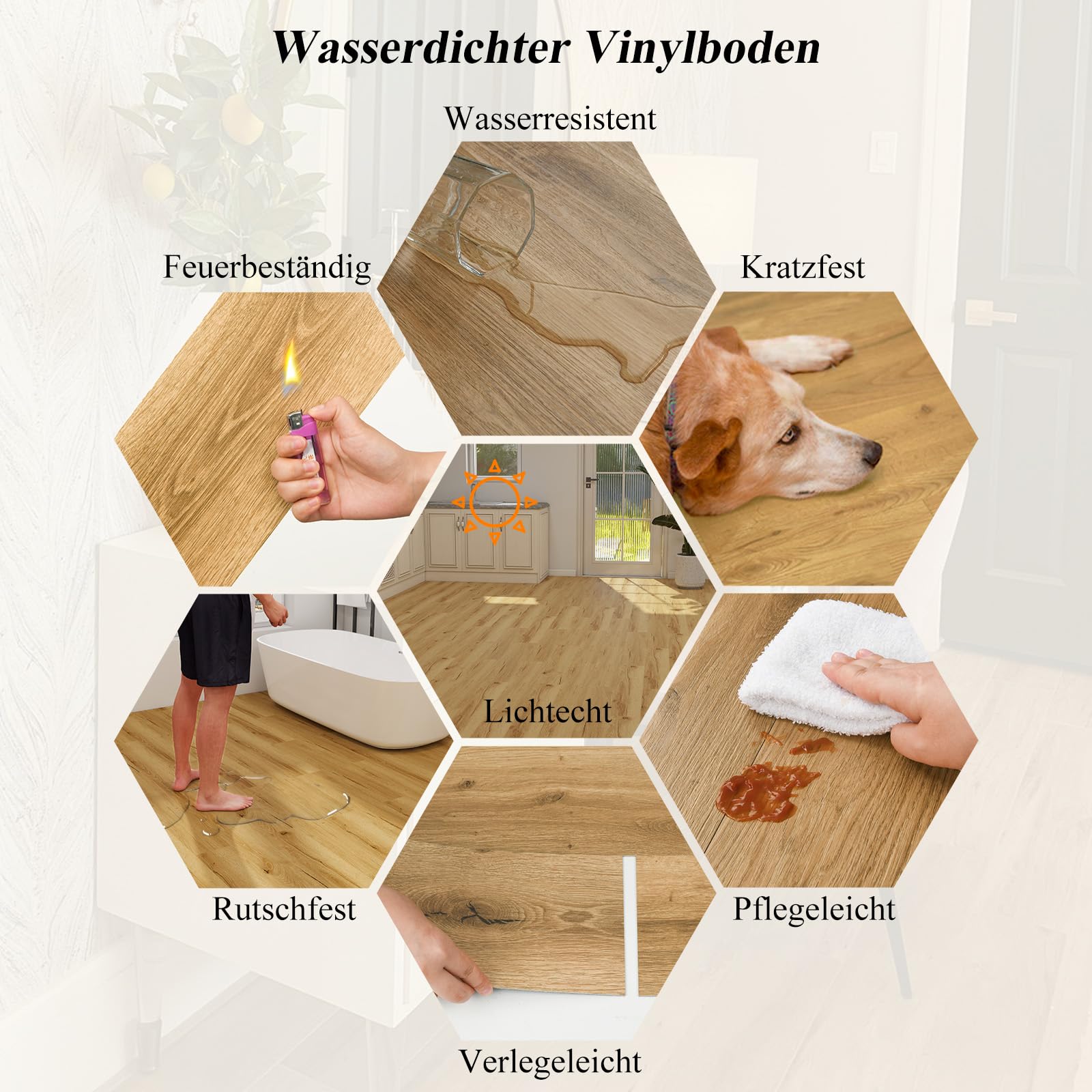 Mysflosy Vinylboden Selbstklebend, PVC Bodenbelag holzoptik wasserdicht, Eiche Europäische 15,24 cm x 91,44 cm vinyl bodenbelag, 36 Dielen, Abdeckung 5 m²