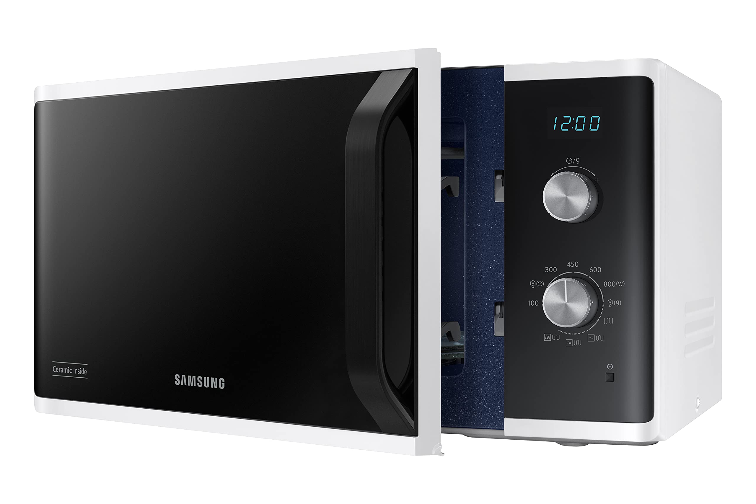 Samsung Four à micro-ondes Grill, à libre installation, Dual Dial MG23K3614AW/ET, Cuisson croustillante, AutoDefrost, Micro-ondes + Grill 800W + 1100W 23L 49L x 27,5H x 39P Blanc