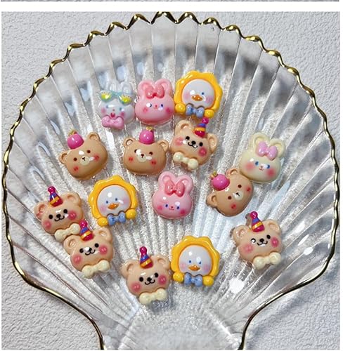 Miniatura 4 de SMKT 50 piezas de dijes adorables para mujer, cuerda para el cabello, horquilla, manualidades, hacer dijes de resina animal anime, cuentas planas