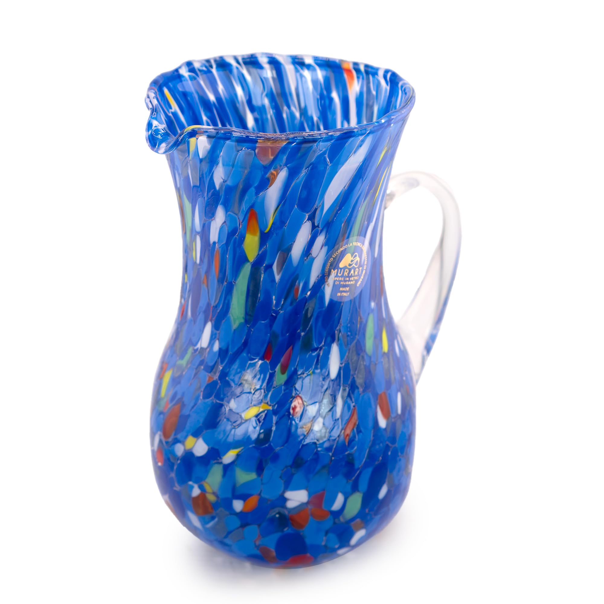 MurArt Jarra de cristal de Murano 500 ml Colección Ondas Altura 20 cm Decorado con Murrine Hecho a mano Made in Italy