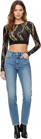 VERSACE JEANS COUTURE Black/Gold Long Sleeve Chain Print Crop Top-