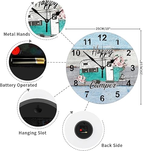 Miniatura 2 de Reloj de pared de 10 pulgadas para campamento vida feliz campistas aventura en el bosque reloj de madera antiguo sin tictac funciona con pilas