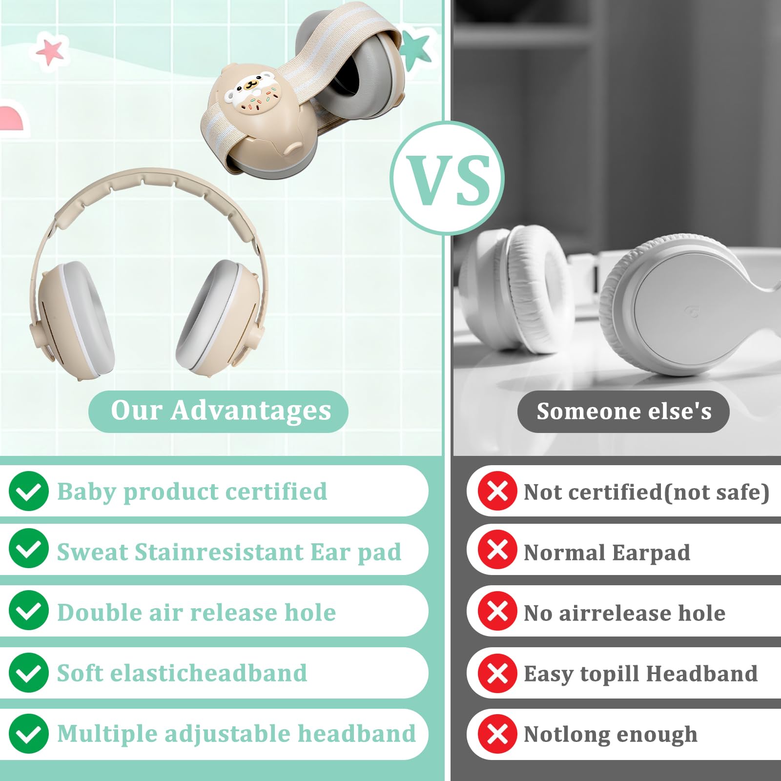2 In 1 Cuffie Neonato Antirumore, Regolabile Cuffie Aereo Neonato, Protettori Acustici per Neonati, Ideale per Udito Ideale per Dormire, Voli, Eventi Leggere Comode E Facili Da Trasportare