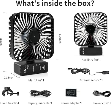 6 Grow Tent Fan with Temp & Humidity Display, Auto Temp & Humidity Control, 4 Speeds, 90 Oscillation, 2-Pack