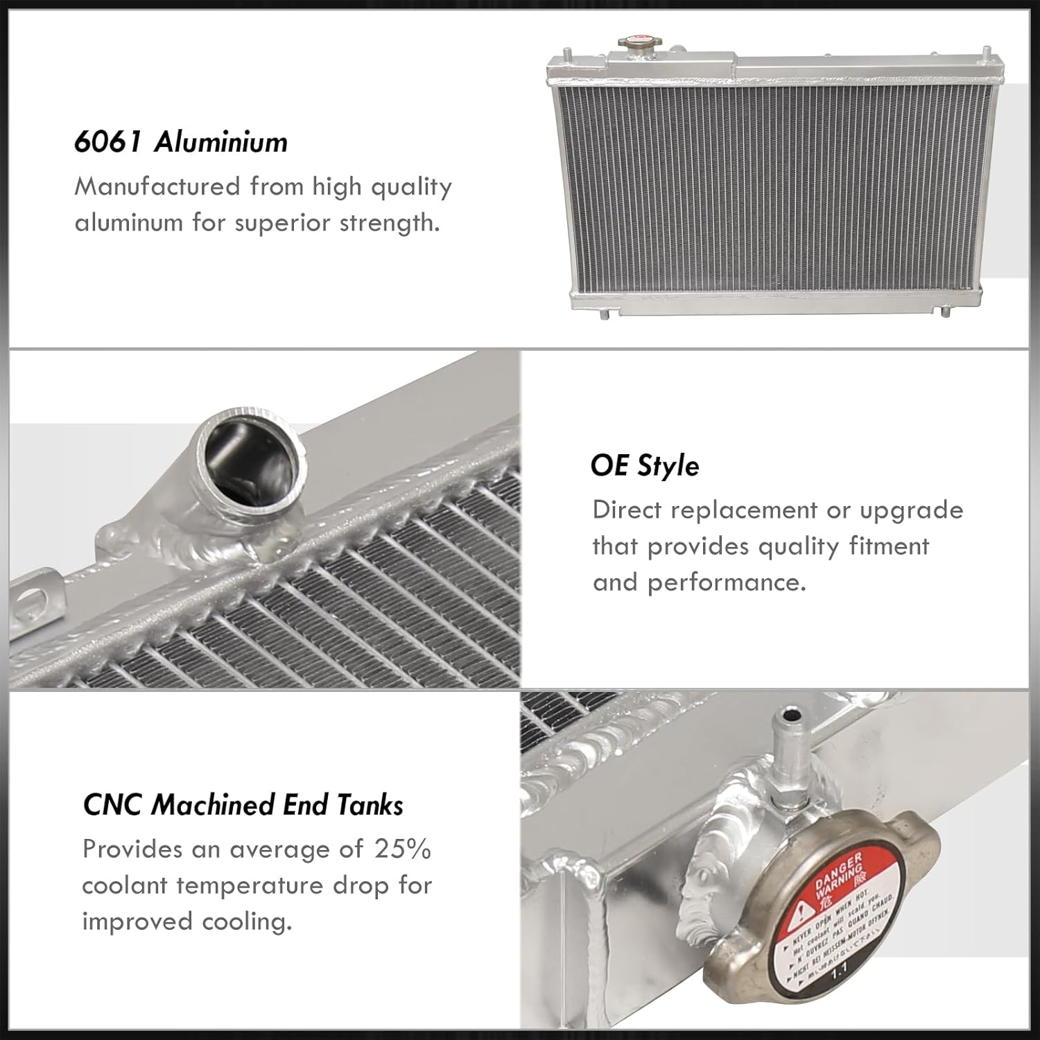 AJP Distributors Dual Core 2-Row Full Aluminum Radiator Engine Motor Cooling Upgrade Compatible/Replacement For Civic EX/LX/DX EM2 ES1 ES2 ES9 Manual M/T 2001 2002 2003 2004 2005 01 02 03 04 05