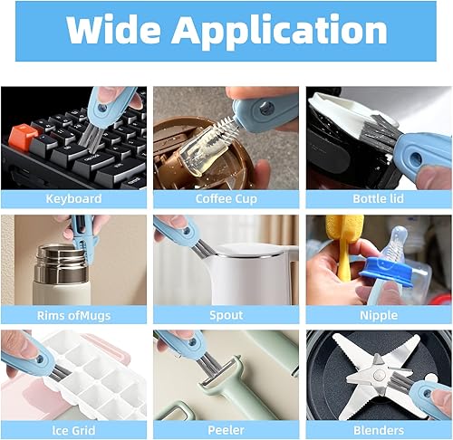 Miniatura 6 de SharkBrush - Juego de cepillos de limpieza 3 en 1 para tapa de taza, 3 piezas, cepillo limpiador de huecos de botella, cepillo de silicona para tapa